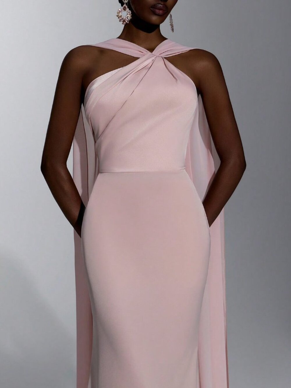 Baby Pink Women's Elegant Pleated Halter Neck Top With Draped Accents - Picture 8 of 8